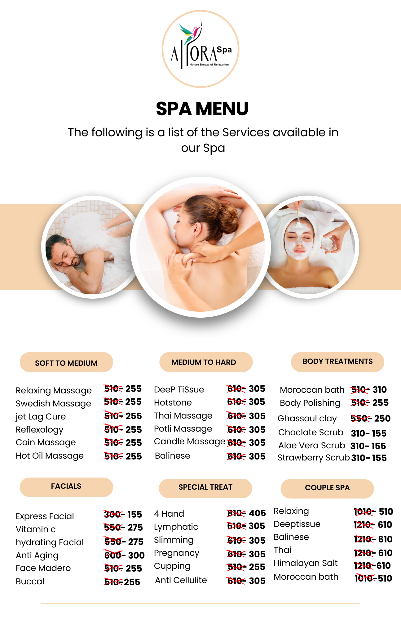 Allora spa concod Discounted Menu1